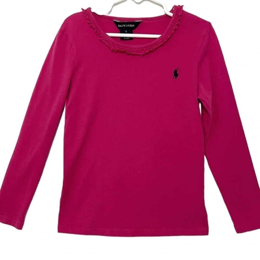 Ralph Lauren girls ruffled neck hot pink long sleeve tshirt size 6